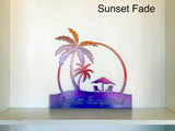 Personalized Beach Chair Scene Metal Sign - Customizable Weatherproof Door Hanger or Wall Art Powder Coat | Palm Tree Home Decor