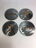 Faith, Hope, Love or Cross Steel & Cork Coasters - Handmade