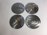 Faith, Hope, Love or Cross Steel & Cork Coasters - Handmade