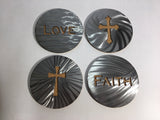 Faith, Hope, Love or Cross Steel & Cork Coasters - Handmade