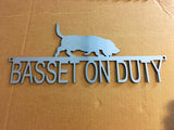 Basset On Duty Metal Sign - Beware of Dog - Guard Dog Sign