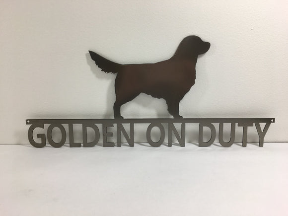 Golden Retriever On Duty Metal Wall Art Dog Sign