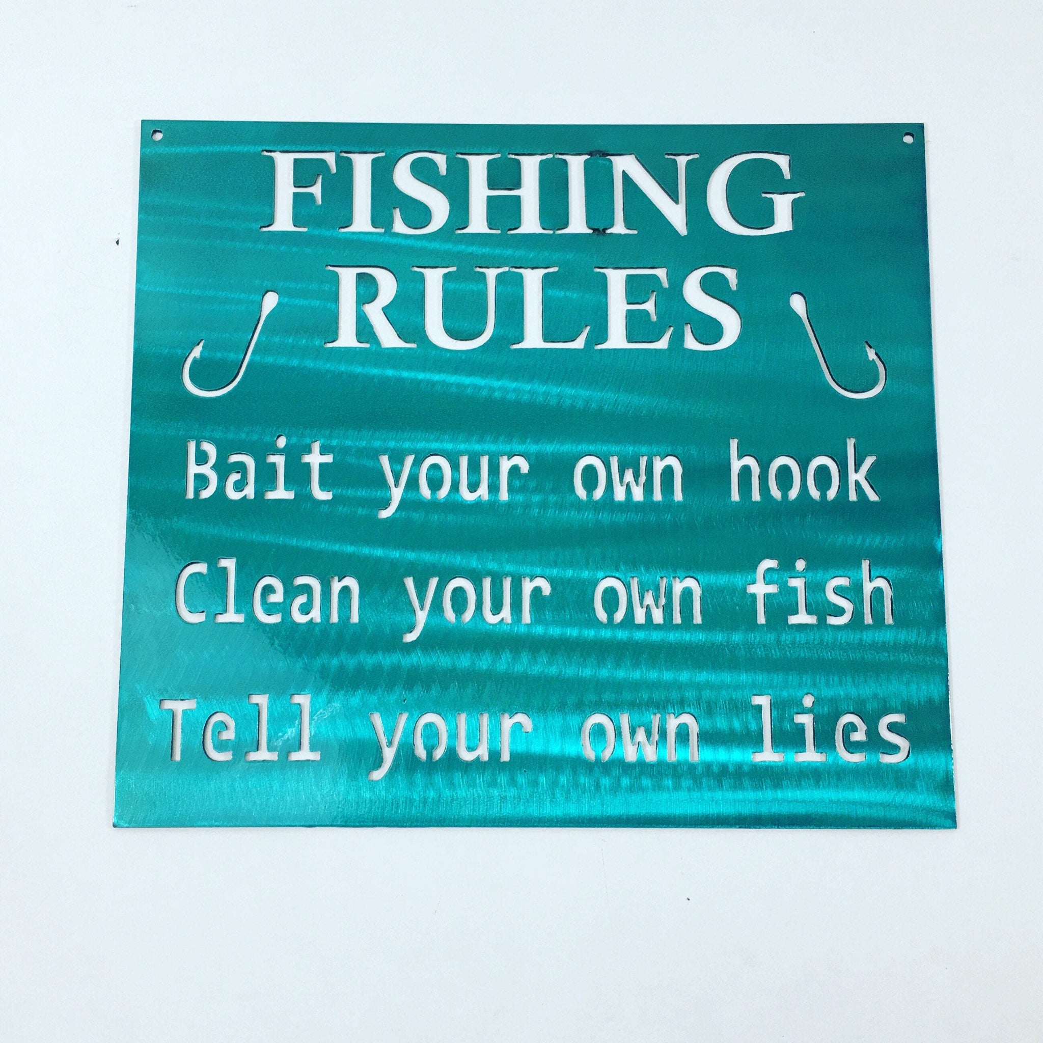 Fishing Rules Metal Wall Art Funny Sign