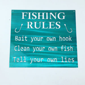 Funny Metal Fishing Rules Metal Wall Art Sign, Lots of Powder Coat Options