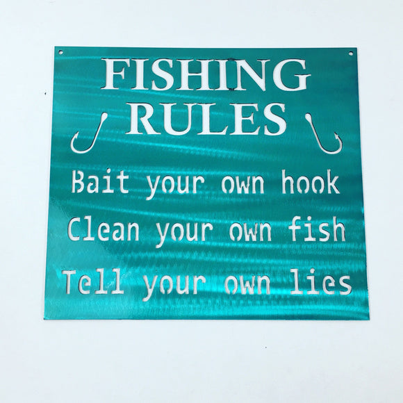 Funny Metal Fishing Rules Metal Wall Art Sign, Lots of Powder Coat Options