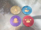 Beach Nautical 4" Steel & Cork Coaster with Powder Coat | Anchor, Crab, Whale, Starfish, Boat, Octopus
