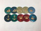 Beach Nautical 4" Steel & Cork Coaster with Powder Coat | Anchor, Crab, Whale, Starfish, Boat, Octopus