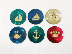 Beach Nautical 4" Steel & Cork Coaster with Powder Coat | Anchor, Crab, Whale, Starfish, Boat, Octopus