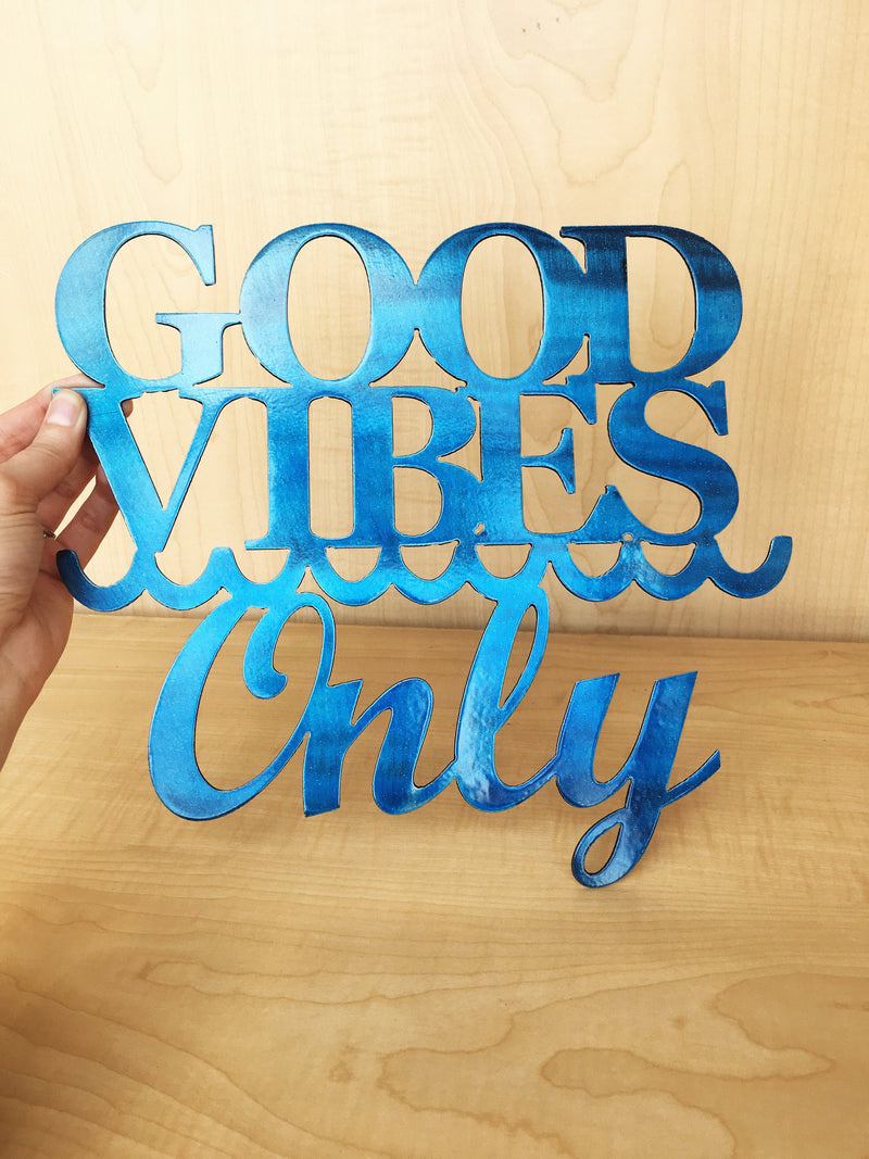 Good Vibes Only Metal Wall Art Sign with Waves and Powder Coat