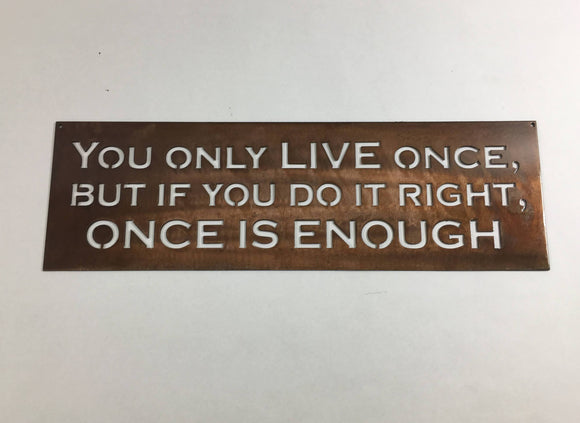 You Only Live Once, But if You Do it Right, Once is Enough Metal Wall Art