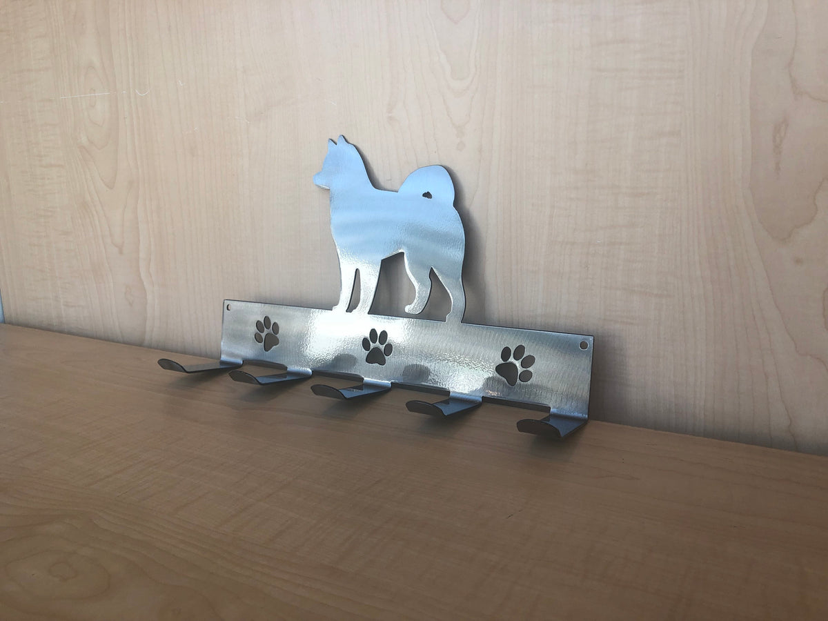 Personalized Five Hook Metal Leash Holder with Paw Prints/ Custom Text and Dog Silhouette