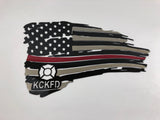 Custom Firefighter Tattered Flag Thin Red Line Metal Wall Art with Black and Clear Powder Coat