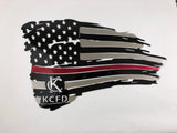 Custom Firefighter Tattered Flag Thin Red Line Metal Wall Art with Black and Clear Powder Coat