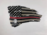Custom Firefighter Tattered Flag Thin Red Line Metal Wall Art with Black and Clear Powder Coat