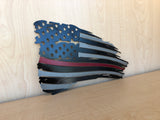 Custom Firefighter Tattered Flag Thin Red Line Metal Wall Art with Black and Clear Powder Coat