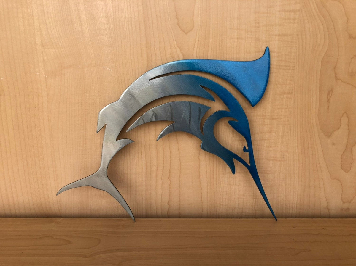 Steel Marlin Metal Wall Art Sign with Blue Fade Powder Coat