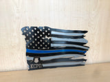 Custom Police Thin Blue Line Tattered Flag Metal Wall Art with Black and Clear Powder Coat