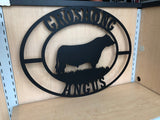 Metal Bull or Cattle Ranch Personalized Oval Sign, Choose Any Powder Coat Color