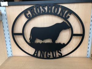 Metal Bull or Cattle Ranch Personalized Oval Sign, Choose Any Powder Coat Color