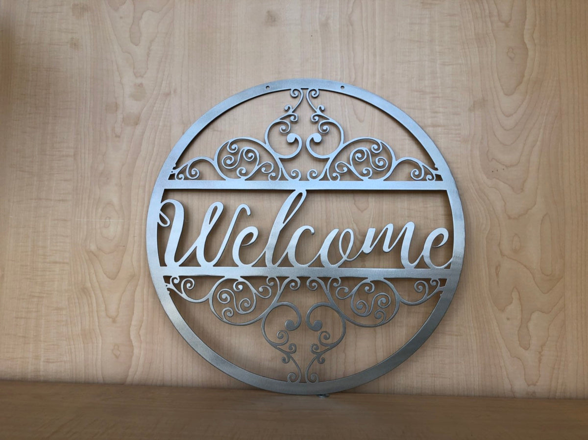 Metal Welcome Sign with Scroll Detail, Any Size and Powder Coat Color