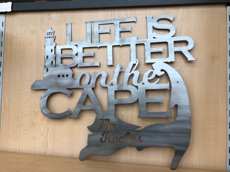 Life is Better on the Cape Personalized Metal Wall Art with Lighthouse
