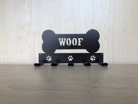 Wall Mount Leash Holder with Paw Prints and Dog Bone, Choose Any Powder Coat Color
