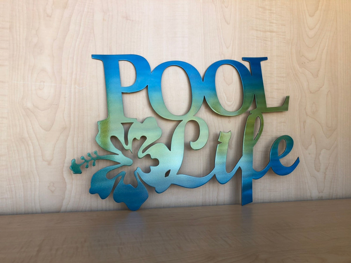 Pool Life Metal Wall Art With Flip Flop Or Hibiscus Flower | Pool Gift –  Goodvibesmetal