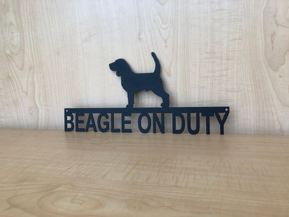Beagle On Duty Metal Wall Art Dog Sign