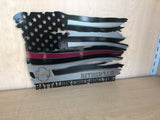 Custom Firefighter Tattered Flag Thin Red Line Metal Wall Art with Black and Clear Powder Coat