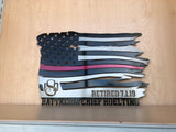 Custom Firefighter Tattered Flag Thin Red Line Metal Wall Art with Black and Clear Powder Coat