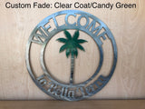 Welcome Palm Tree Personalized Metal Sign - Customizable Weatherproof Door Hanger or Wall Art Powder Coat