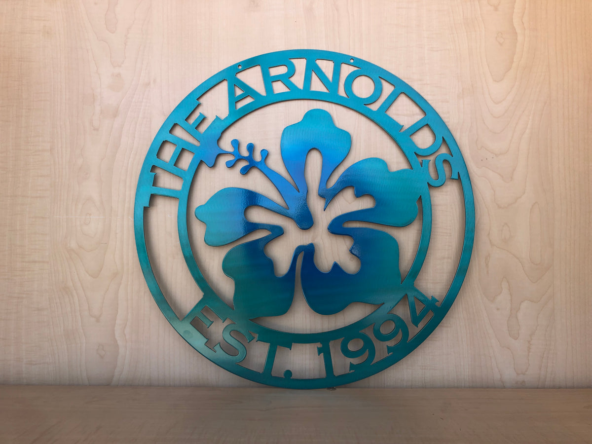 Hibiscus Personalized Door Hanger Metal Wall Art, Tropical Decor