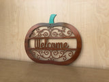 Pumpkin Welcome Sign Metal Wall Art with Scroll Detail | Front Door Wreath | Fall Home Decor | Halloween