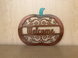 Pumpkin Welcome Sign Metal Wall Art with Scroll Detail | Front Door Wreath | Fall Home Decor | Halloween