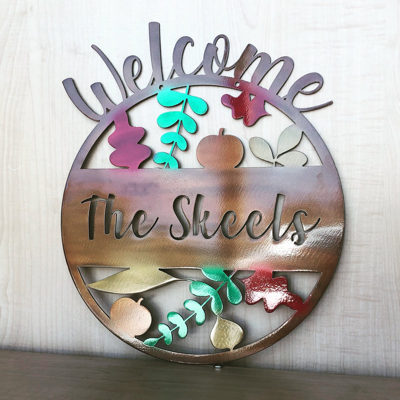 Personalized Metal Welcome Leaf Fall Fade Door Hanger/Wall Art - Shimmery