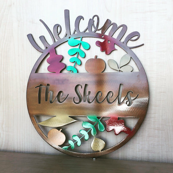 Personalized Metal Welcome Leaf Fall Fade Door Hanger/Wall Art - Shimmery